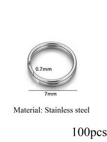 100-Piece Set Of Stainless Steel Round Double-Layer Keyring Charms, DIY Keychain Making Supplies - Keychain - View 7