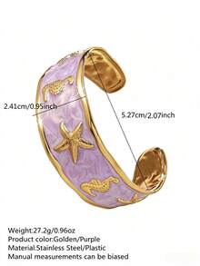 VceTd 1/2PCS Ocean Vacation Style Stainless Steel Women's Bracelet With Starfish/Shell Design, Suitable For Women's Daily Wear, Holiday Outings, Music Festivals, Holiday Parties, Ocean Vacations, Or As A Gift For Lovers Or Women - Yellow Gold - View 21