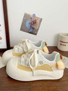 2026 Spring/Autumn Limited Edition Girls' Soft Sole Breathable Sports Skate Shoes, Outdoor Versatile White Sneakers - Yellow - View 1