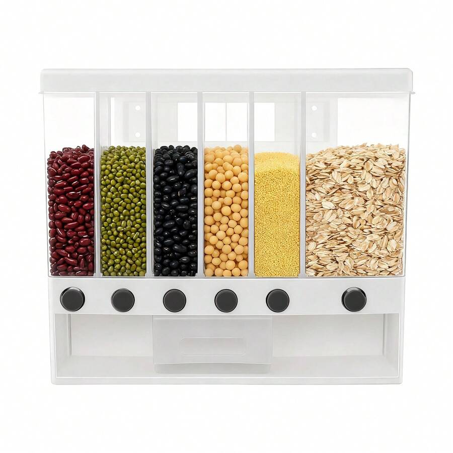 6-Compartment Multifunctional Dry Food Dispenser, Grain And Muesli Storage Container, Rice Dispenser With Graduated Measuring Cup For Household, Kitchen And Pantry Organization - 查看 1