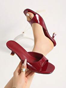 2026 Spring/Summer Korean Style Elegant Square Toe Strap Sandals High Heels Mule Shoes For Women,Kitten Heels - Burgundy - View 5
