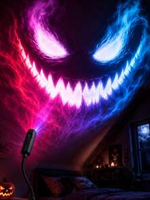 White & Colorful Ghost Face Mood Light, USB Plug-In Lamp For Halloween Room Decor - Black - View 7