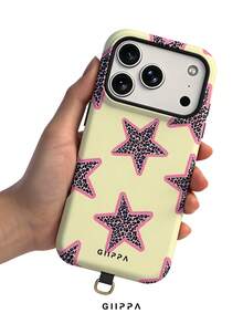 GIIPPA 1套黃色底豹紋星星設計手機殼+墊片，適用於Phone 17 Pro Max，相容Phone 16 Pro Max、15 Pro Max、14 Pro Max，韓系高端時尚趣味手機殼，相容11/12/13/14/15/16 Pro Max Plus，優雅設計男女皆宜，聖誕節、情人節、復活節、婚禮季與生日送女友的完美禮物 - 黃色 - 查看 5