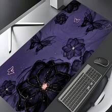 1件特大號加長紫色背景深色花紋花卉蝴蝶滑鼠墊，柔軟布料鍵盤墊，附防滑橡膠底座與縫線邊緣，靜音深紫色夢幻花卉蝴蝶美學鍵盤墊，適合遊戲、居家辦公與學習場景 - 查看 10