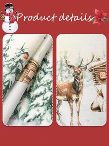 1pc Christmas Table Runner,Watercolor Snowy Forest Reindeer Print Tablecover,Rustic Winter Long Tablecloth For Dining Room Xmas Eve Party Decor - Multicolor - View 3