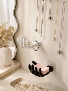 1pc Hand-Shaped Wall-Mounted Jewelry Holder/Soap Dish, Creative Palm Design Storage Rack For Bathroom, Bedroom, Vanity - Multicolor - View 4