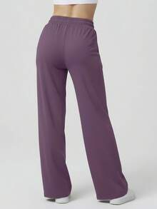 Comfortable Women's Wide-Leg Sweatpants, Soft, Structured Fit, Casual, Basic, Plain, With A Faux Drawstring. - Purple - View 2