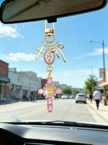 Christian Keychain With Pink Rhinestone Cross, Bow And Virgin Mary Decoration - Cross Keychain, Bag Charm, Cross Pendant, Wallet Backpack Accessory, Earphone Case Accessory, Luggage And Car Decor Keychain, Suitable As Birthday Gift, Back To School Gift, Teacher's Day Gift - Multicolor - View 11