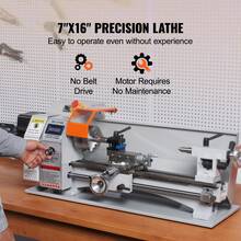 Compact Metal Lathe, 7'' X 16'', 800W, Precision Desktop Metalworking Lathe, Variable Speed 150-2500 RPM, Includes 3.9'' 3-Jaw Chuck & Tool Box For Detailed Part Crafting - 7" X 16", 800W - View 2