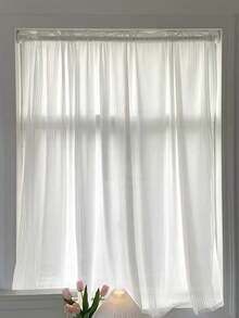 1pc Korean Style Pure White Vertical Texture Semi-Sheer Curtain Valance, Bedroom Entryway Arch Window Decorative Concealment Curtain - 1PC - View 7