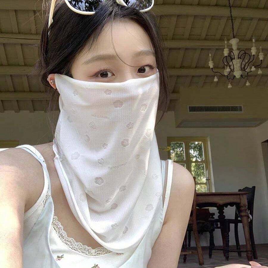 1pc New Ear-Loop Sun Protection Face Mask For Women, Summer Face & Neck Cover, Ice Silk Neck Gaiter Veil For Cycling, Driving, Sports - Multicolor - View 1