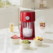 Yabano Shaved Ice Machine, Electric Ice Shaver And Snow Cone Machine With Large Capacity Storage, Portable Ice Crusher Ice Thickness Can Be Adjusted - 紅色 - 查看 8