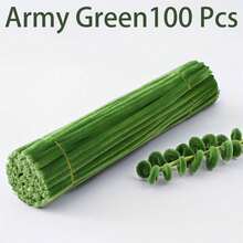 100/200/300/500pcs Green Handmade Chenille Stems, Multi-Color Thick Soft Bendable Pipe Cleaners, Suitable For Arts Crafts Creative DIY Decoration Projects - Green - View 7