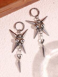 1 Pasang Anting-Anting Huggie Hoop Gaya Punk Gothic Hip Hop Bentuk Hati dengan Duri Besar, Perhiasan Pesta dan Pemakaian Sehari-hari Unisex - MultiWarna - View 5