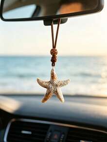 1pc Ocean Style Starfish Car Rearview Mirror Hanging Ornament, Realistic Resin Starfish Pendant Car Interior Decoration - A - View 1