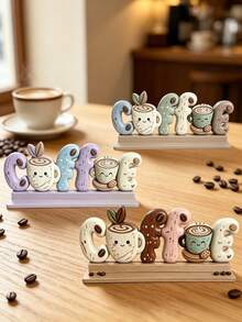 1pc Wooden Coffee Sign Tabletop Decor, Cute Cartoon COFFEE Letter Decorative Plaque, Farmhouse Style Coffee Bar Accessory, Coffee Station Desktop Centerpiece Ornament, Suitable For Kitchen Countertop, Home Coffee Shop Decoration - 1PC - View 3