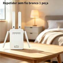 Repetidor de Sinal Wi-Fi Sem Fio 1/2 Peças, Amplificador de Rede com 4 Antenas, Compatível com Todas Rotas, Ideal para Casa, Apartamento, Escritório e Área de Lazer - Repetidor sem fio branco 1 peça - Visão 1