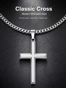 Men's Pendant Necklace 1pc Stainless Steel Cross Pendant Necklace, Gift For Men's Daily Commute Wear - Multicolor - View 6