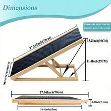 Adjustable Wooden Pet Ramp, Ideal For Medium-Sized Dogs. Portable Folding Ladder With A Striped, Non-Slip Polyester Surface For Accessing Beds And Cars. Includes Two Height Settings And A Non-Slip Ramp. - Pet Supplies. - Black - View 8