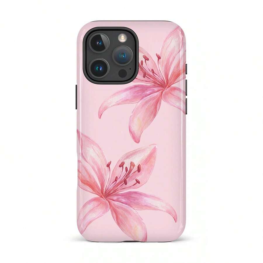 VESPOP Off-White Phone Case With A Tiger And Lily Pattern, Cute Summer Phone Case, Compatible With IPhone 18 17 Air, 16 Pro Max, 15, 14 Plus, 13, 12 Pro, 11, X, XR, XS Max, 8, And 7. - Pink - View 1