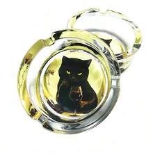 Drinking Cat Pattern Glass Ashtray, 3.34 Inch Round Ashtray, Decorative Ornament Ashtray, Gift For Boyfriend/Girlfriend - Drinking Cat - View 4