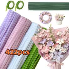 221/422件彩色管狀清潔棒手工材料，4色毛氈棒附花卉膠帶與金屬桿，DIY花束製作套裝，適合初學者，附教學影片的簡單手工藝項目 - 422pcs(4colors) - 查看 19