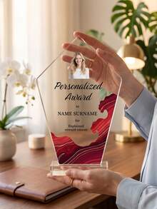 1pc Customized Photo & Text Trophy, Personalized Employee Recognition Award, Business Achievement Thank You Gift, Custom Photo Desktop Commemorative Trophy - Multicolor - View 4