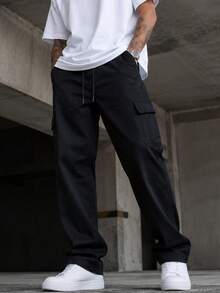 MEN'S CARGO STREET PANTS DARK KHAKI Cargo Twill With Elastics - Black - View 3