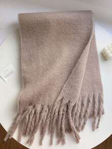 1 Solid Color Scarf, Keeps Neck Warm In Winter, Thickened Wool Knitted Tassel Shawl, Can Be Worn With Dresses - Khaki - View 3