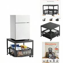 Fridge Stand With Storage, 198 Lbs Fridge Table With Movable Storage Cart Swivel Wheels, Beverage Refrigerator Stand Coffee Bar, Fridge Organizer Office Home Dorm, Black - B - View 1
