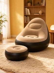 2pcs Slouchy Sofa Inflatable Chair Foldable Lounge Chair (Sofa + Footstool) Outdoor Sofa Bed With Footstool, Indoor/Outdoor Portable Foldable Inflatable Pad Nap Leisure Chair Set - Multicolor - View 1