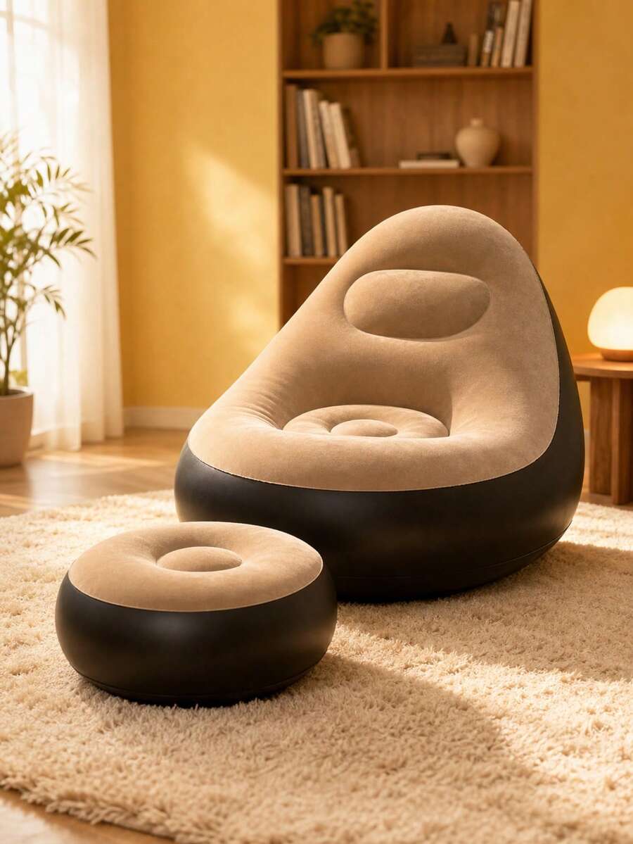 2pcs Slouchy Sofa Inflatable Chair Foldable Lounge Chair (Sofa + Footstool) Outdoor Sofa Bed With Footstool, Indoor/Outdoor Portable Foldable Inflatable Pad Nap Leisure Chair Set - Multicolor - View 1