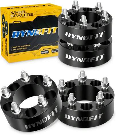 5 x 4.5 (5 x 114.3) espaciadores de rueda para coche, 4 piezas de 50 mm 5 x 4.5 a 5 x 4.5 Dynofit adaptadores de rueda forjada, 1/2 pulgada-20 rosca 87.1 mm orificio, 2" thick black, 5x4.5 5 Lug Wheel spacer for  TJ, YJ, XJ, KJ