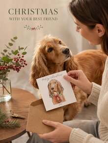 1pc Customized Watercolor Pet Photo Greeting Cards, Golden Retriever Christmas Greeting Cards, Personalized Dog Christmas Blessing Cards With Envelopes, Pet Owner Holiday Gift Cards. - Multicolor - View 3