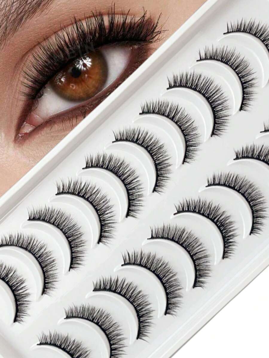 LIMEIKAI 10 Pairs 3D Mink False Eyelashes C Curl Fluffy Soft Thick Multi-Layer Wispy Slim Lashes Bulk Style For Lash Extension Wedding Bride Birthday Club Travel Daily Makeup