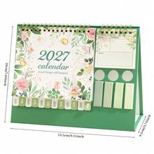 2027 Desktop Calendar With Stickers Labels, Portable Schedule Table Planner Daily Monthly Date Organizer Desk Weekly Calendars Green For New Year Decor Home Office Supplies Presents Birthday - Single Piece - View 2