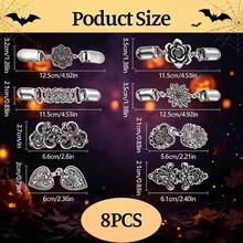8pcs Halloween Vintage Women's Knit Cardigan Clips, Cardigan Fastener Accessories, Vintage Shawl Tie Clips, Shirt, Dress, Jacket And Other Clothing Decorative Accessories - Ancient Silver - View 8