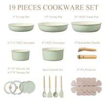 19pcs Pots And Pans Set Non Stick, Detachable Handle Cookware Kitchen Cooking Sets, Space Saving, Dishwasher And Oven , , For Camping/RV/Traveling, Sage Green - View 2