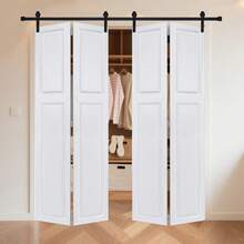 Dual 2Panel Cottagestyle Bi-Fold Door 3/4" Thick 30 In. X 84 In. MDF White Barn Sliding Door With Hardware Kit - Milk White - View 5