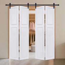 Dual 2Panel Cottagestyle Bi-Fold Door 3/4" Thick 28 In. X 80 In. MDF White Barn Sliding Door With Hardware Kit - Milk White - View 4