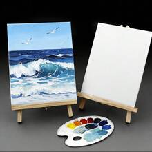 opeth 1 Wooden Easel + 1 White Oil Painting Frame Set, Desktop Easel & Canvas Frame Combo Kit For Student Art Creation, DIY Painting, Doodling, Acrylic Painting - Sets - View 3