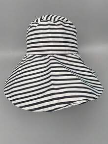 1pc Large Head Circumference Wide Brim Striped Bucket Hat, Foldable, Face-Slimming, Fashionable & Versatile, Sweet & Cute, Soft & Comfortable, Suitable For Spring/Summer Outdoor Outings, Essential For Cycling - Multicolor - View 6