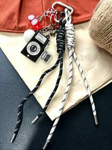Vintage White Ball Keychain Ping Pong Ball Creative Pendant Decoration Casual, Vintage Style Black Camera Shaped Keychain Car Pendant, Bag Charm, Cool Accessory DIY Hand Rope Bag Charm, Key Chain Lanyard, Suitable For Girls, Women, Suitable For Work, School, Small Gift For Her, Used To Enhance Your Elegant - Multicolor - View 4