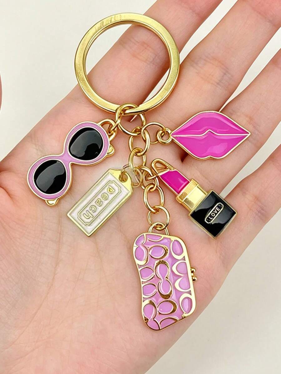 Alloy Lipstick Gold Keychain, Valentine's Day, Mother's Day, Women's Day Gift Keychain, Exquisite Bag Pendant - Pink - View 1