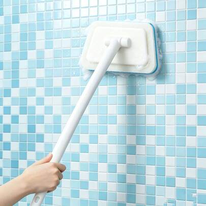 1 Set New PP Material Bathtub Cleaning Brush, Long Handle Multi-Functional Shower Cleaning Tool, Bathroom Floor Bathtub, Tile Cleaning Sponge Brush, Window Sponge Cleaning Brush, Cleaning Supplies, Cleaning Tools, School Supplies