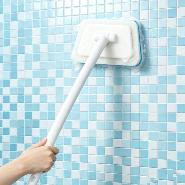 1 Set Nuevo Cepillo de Limpieza de Bañera de Material PP, Herramienta de Limpieza Multifuncional de Ducha con Mango Largo, Cepillo de Esponja para Limpiar Suelo de Baño, Bañera, Azulejos, Cepillo de Esponja para Limpiar Ventanas, Suministros de Limpieza, Herramientas de Limpieza, Suministros Escolares