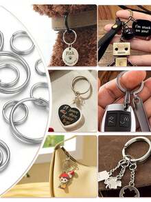 100-Piece Set Of Stainless Steel Round Double-Layer Keyring Charms, DIY Keychain Making Supplies - Keychain - View 4