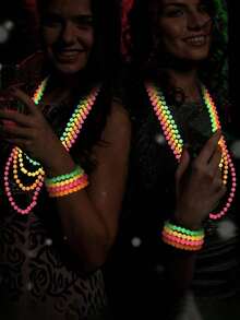4/8pcs Neon Fluorescent Plastic Bead Necklace & Bracelet Set, Colorful Glowing Bead Jewelry Set, Suitable For 80s Disco Party, Mardi Gras Carnival, Concert Night Events, Retro Costume Accessories, Neon Party Decoration Supplies - Multicolor - View 7