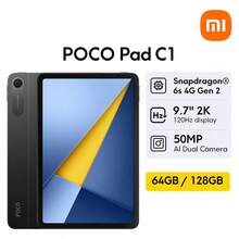 POCO Pad C1 全球版平板電腦 9.7 吋 2K 120Hz 極清晰螢幕 7600mAh (Typ) 大容量電池 18W 快充 Snapdragon 6s 4G Gen 2 行動平台 搭載 Xiaomi HyperOS 3 AI 面部解鎖 Wi-Fi 5 - 灰色 - 查看 1