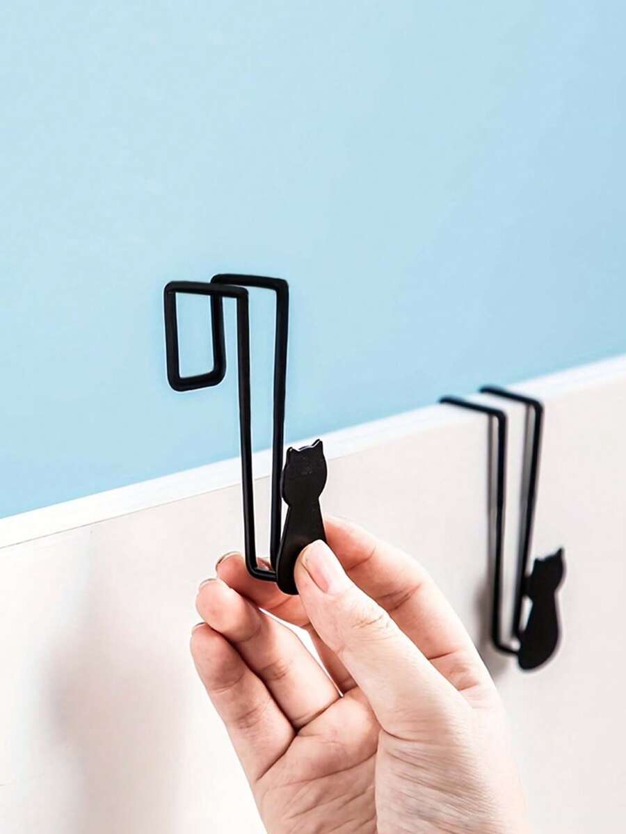 1/2pcs Cat-Shaped Cast Iron Door Hooks, Cute Cat Decor, Heavy Duty Space-Saving Wall Hooks, Easy Installation, Suitable For Hats, Towels, Wallets, Bathrobes Storage, Entryway Bedroom Bathroom Door Rack, Unique Gift For Cat Lovers